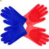 Pack 2 Pares de guantes de silicona con dedos para horno y cocina. Mejor que las manoplas. Guantes para sacar cosas del horno. 2 en 1. Resistentes al calor y con estropajo
