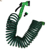 Manguera jardín 10 metros espiral extensible. Pistola riego multifunción 7 chorros. Adaptador conector grifo de 1/2” y 3/4”. Auto enrollable. Conexión rápida