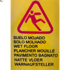 Cartel señal suelo mojado. Advertencia peligro de suelo mojado, húmedo, fregado, deslizante o resbaladizo. Texto multilingüe en español más 6 idiomas.