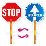 Señal "Stop -  Paso Precaución" doble cara 40 cms. homologada Nivel II. Con mango metálico