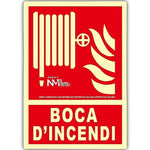 Señal de advertencia para extinción de incendio catalán "Boca D'incendi" con capa luminescente PVC Clase B 210 x 300 mm