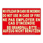 Señal de advertencia No utilizar en caso de incendio en  4 idiomas con capa luminescente PVC 210 x 300 mm