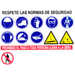 Placa señal de advertencia 70x50 cm "Prohibido el paso" y 10 normas de seguridad obligatorias. PVC 0,5 mm