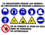 Placa señal de advertencia 100x70 cm "Prohibido el paso" y 10 normas de seguridad obligatorias. PVC 0,5 mm