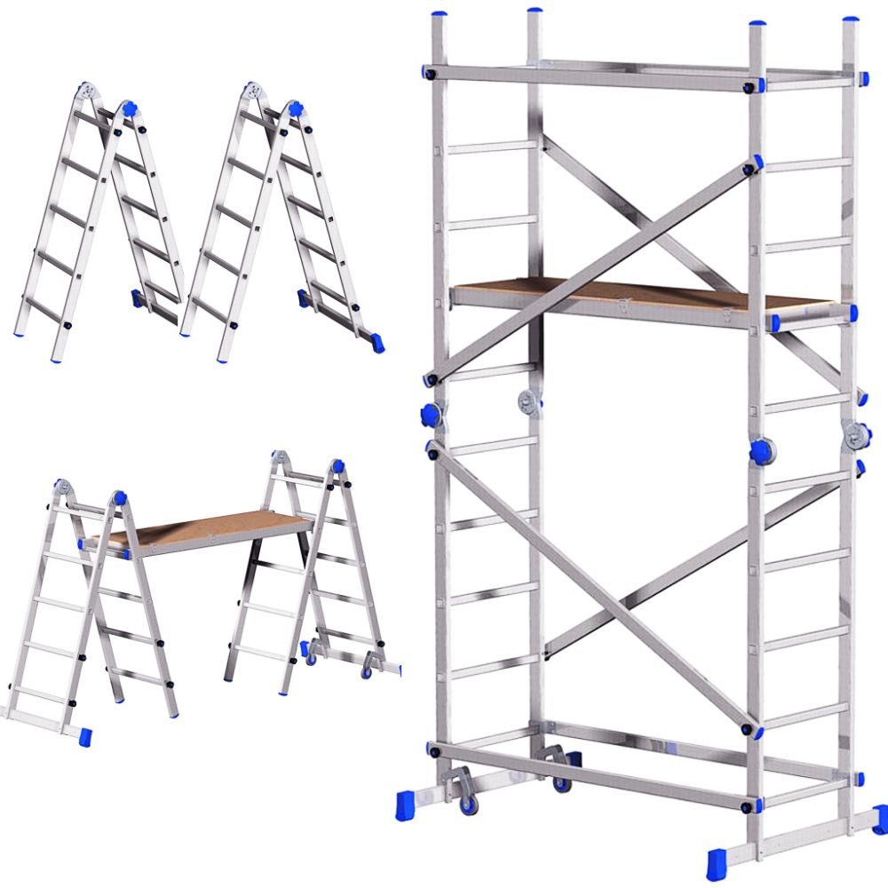 Andamio Multiposiciones Convertible En 2 Escaleras Transformables De  Aluminio Altura Maxima De Trabajo 4.51 M Altura