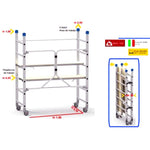 Andamio de aluminio profesionales. Montaje rápido sin uso de herramientas y carga 150 kgs. Andamio escalera extra plegable a 26 cms.