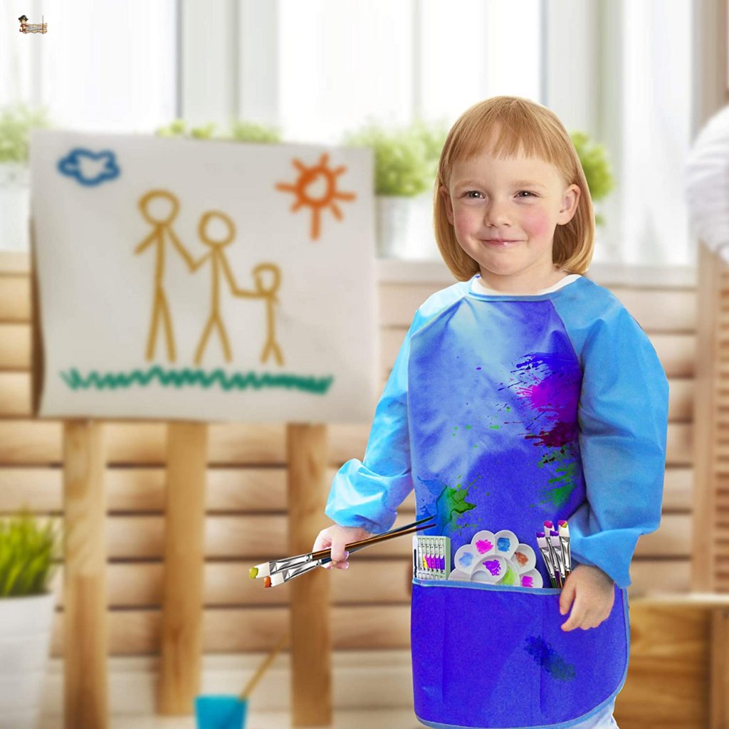 Delantal Infantil Impermeable Con Bolsillos - Para Pintar, Cocinar Y Manualidades, Talla L, Edades 6-12 Años, Multicolor