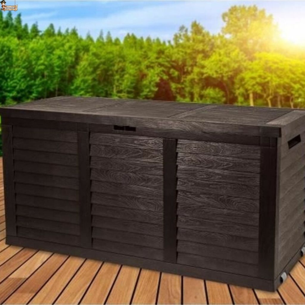 Baúl de almacenamiento cofre almacenamiento en resina efecto madera para  Jardín