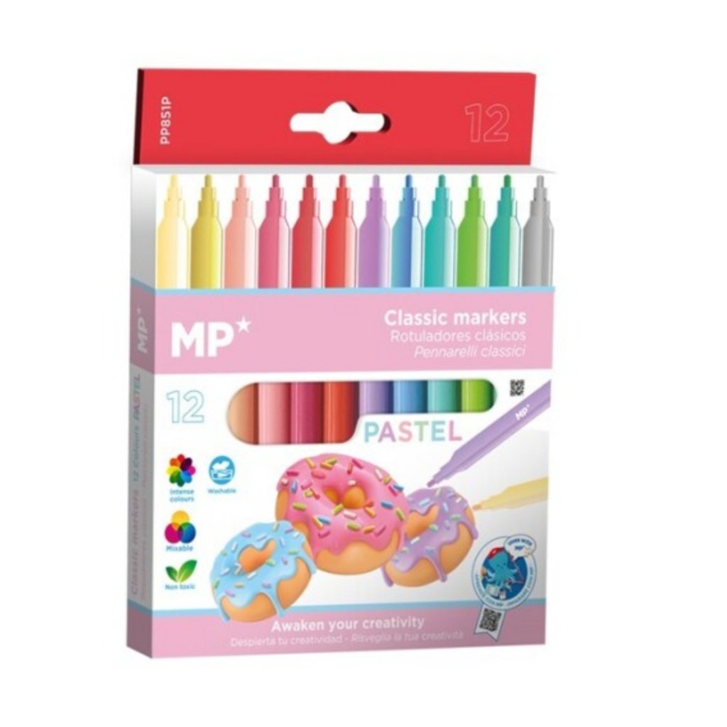Caja pack 12 rotuladores infantiles de colores pastel. Colorea, dibuja –