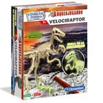 Clementoni. Juego  niños y adultos ciencia. Juegos familiares y educativos a partir de 4 años. ARQUEOJUGANDO Velociraptor fluorescente.