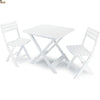 Conjunto mesa y sillas exterior jardín, terraza, camping, playa, balcón. Resina imitación a madera. Mesa + Dos sillas. - bricoloco.comBlanco