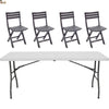 Conjunto mesa y sillas plegables exterior jardín, terraza, camping, playa, balcón. Mesa en blanco y sillas en antracita. - bricoloco.com1.50 metros