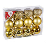 Decoración árbol de navidad, caja con 12 bolas de navidad oro  brillo, mate y purpurina  3cm.