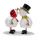 Decoración Navidad Casa: Pareja de muñecos de nieve Sr. y Sra. Frosty. Metal 21x21x15 ctms