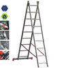 Escalera telescópica extensible aluminio MARCHETTI OR209. Multiposición. Plegable. Profesional. Hasta 4,30 metros. 2x9 peldaños. - bricoloco.com