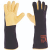 Guantes trabajo soldador 3L Vulcano. Soldadura profesional. Largo 400 mm. Cuero serraje y piel flor. Cosido Kevlar. Forrados. Talla 9. - bricoloco.com1 Par