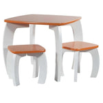 Juego de mesa y sillas taburete infantil en color blanco de madera. Decoración habitación niño niña