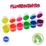 Kit de 6 temperas de colores primarios Fluorescentes. Material de dibujo infantil y adultos. Temperas colores