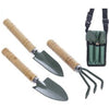 Kit mini herramientas jardín, jardinería, huerto. Rastrillo escarificador, transplantador y pala, con funda con correa ajustable - bricoloco.com