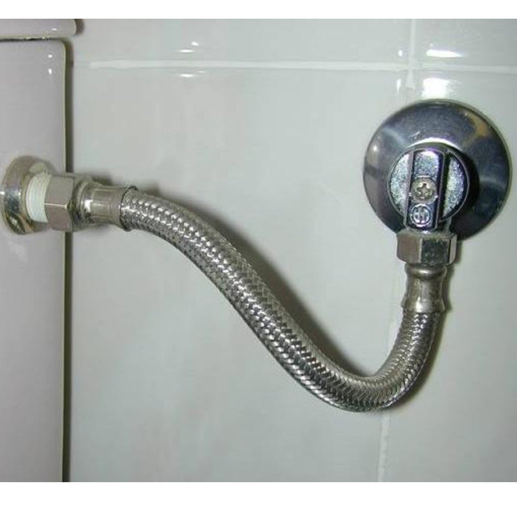 BricoLoco Latiguillo de fontanería flexible de agua para cisterna wc, grifo  lavabo o fregadero de cocina o baño. Acero inoxidable. Racores de latón.  Hembra – hembra. (1, 3/8-1/2 Largo 100 cms.) 
