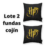 Lote 2 fundas para cojín negro Harry Potter 45x45. Cojín sofá, cama. Ropa hogar, cama. Regalo ideal adulto.