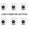 Lote de 6 tazas con la huella de un gatito. Tazas graciosas y originales para el desayuno café o té. Tazas adultas infantiles para niño y niña. - bricoloco.com