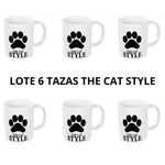 Lote de 6 tazas con la huella de un gatito. Tazas graciosas y originales  para el desayuno café o té. Tazas adultas infantiles para niño y niña.