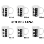 Lote de 6 tazas de huellas perros. Tazas originales y graciosa para el desayuno. Tazas infantiles para niño y niña.