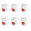 Lote de 6 tazas en color blanco con el dibujo de unos labios beso. Tazas originales y graciosa para el desayuno. Tazas infantiles para niño y niña. - bricoloco.com