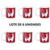 Lote de 6 tazas en color rojo con el dibujo de una graciosa llama. Tazas originales y graciosa para el desayuno. Tazas infantiles para niño y niña. - bricoloco.com