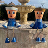 Macetas decorativas originales. Figuras decoración jardín, terraza, balcón. Exterior o interior. Pintadas a mano. Figura niño y niña - bricoloco.comniño-niña