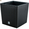Macetero o maceta exterior o interior. Decorativa. Plástico polipropileno imitación ratán. Capacidad total 7 litros. Depósito 5 litros. - bricoloco.comAntracita