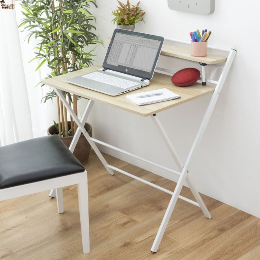 Mesa escritorio plegable con estantería elevable. Mueble de pie