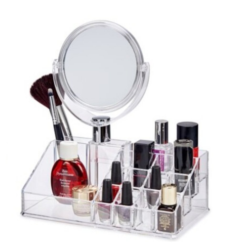 Organizador de baño aseo para maquillaje pintalabios con espejo