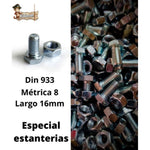 Tornillo para estantería ranurada . Con tuerca hexagonal métrica 8