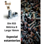 Tornillo para estantería ranurada . Con tuerca hexagonal métrica 8