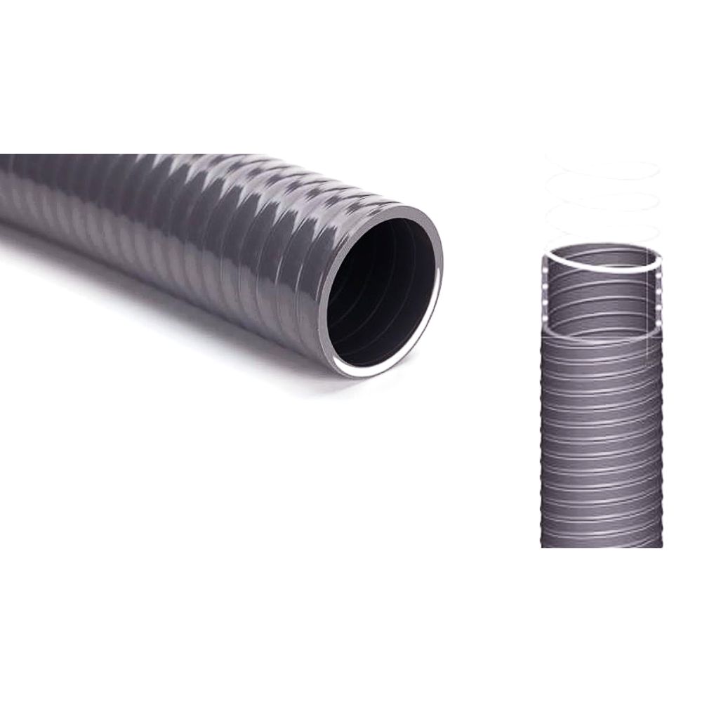 Tubo PVC corrugado flexible gris para instalaciones de tuberías interi ...